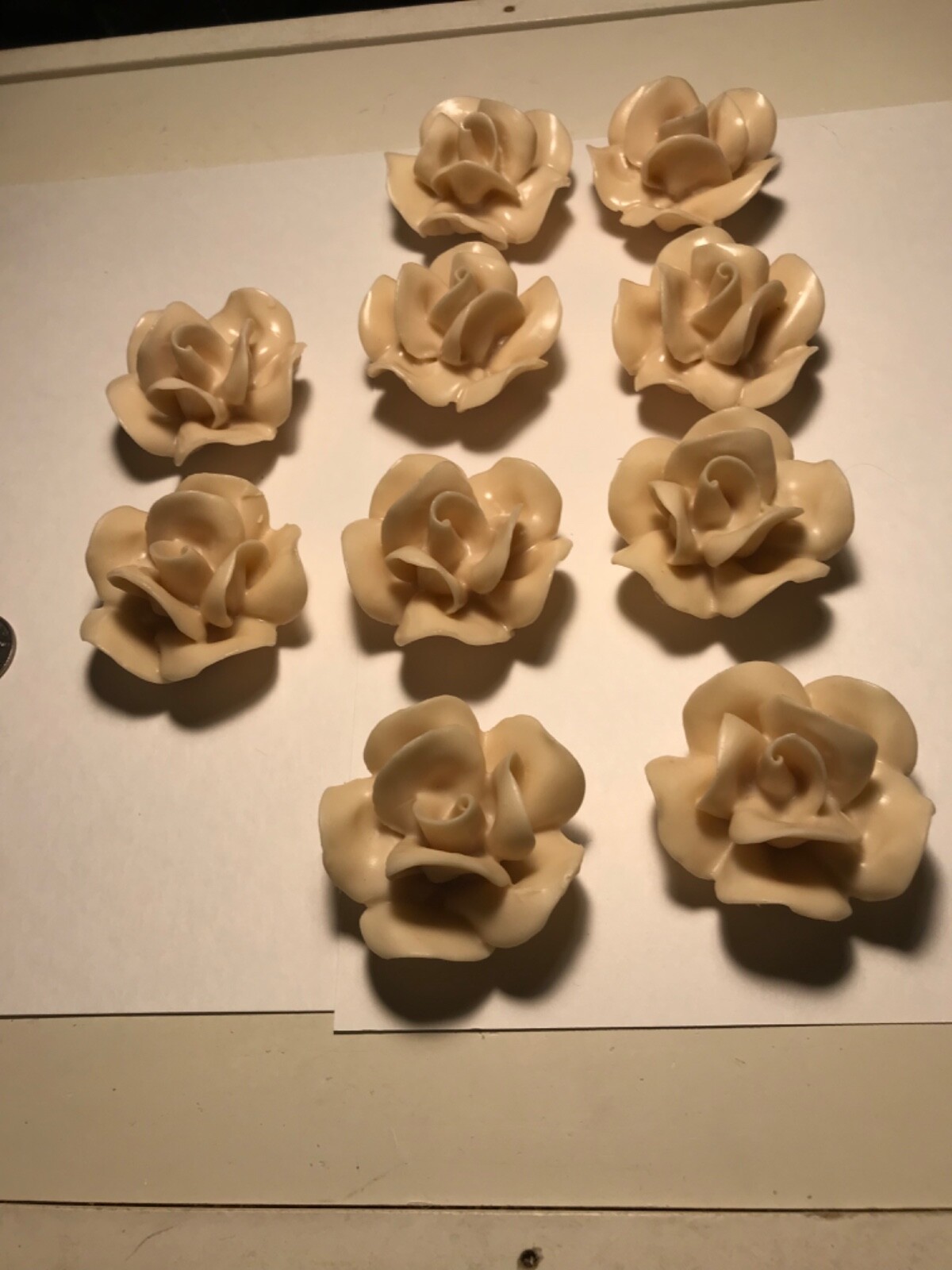 VVV Lot of 50 White Cream Colored Hard Plastic Roses Flowers