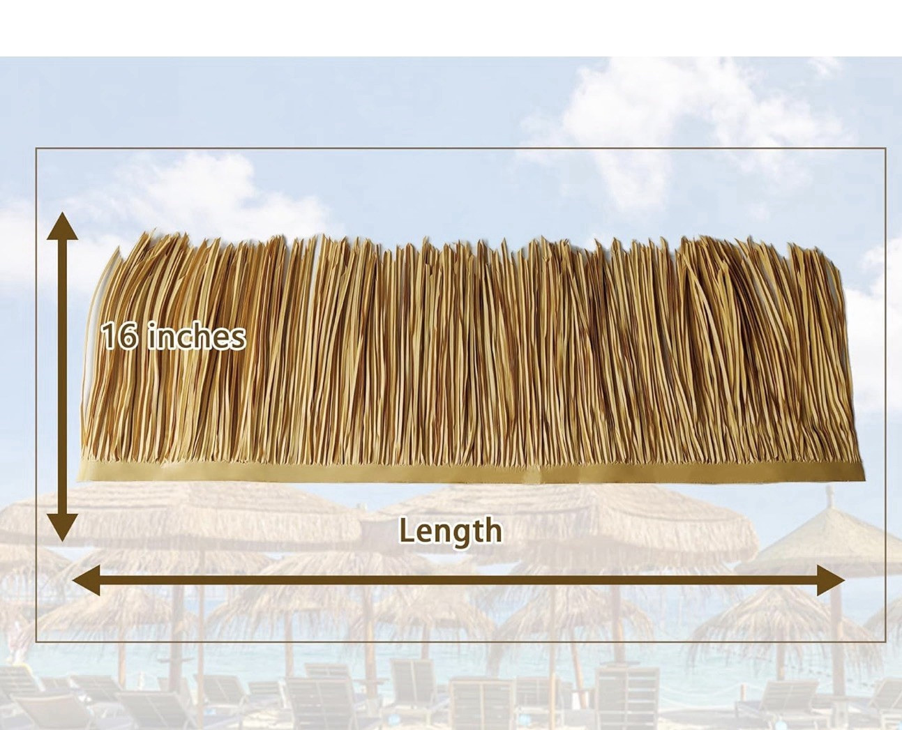 30ft x 16in Artificial Thatch Roll Tiki Palm Decor Khaki Brown Roof Cover