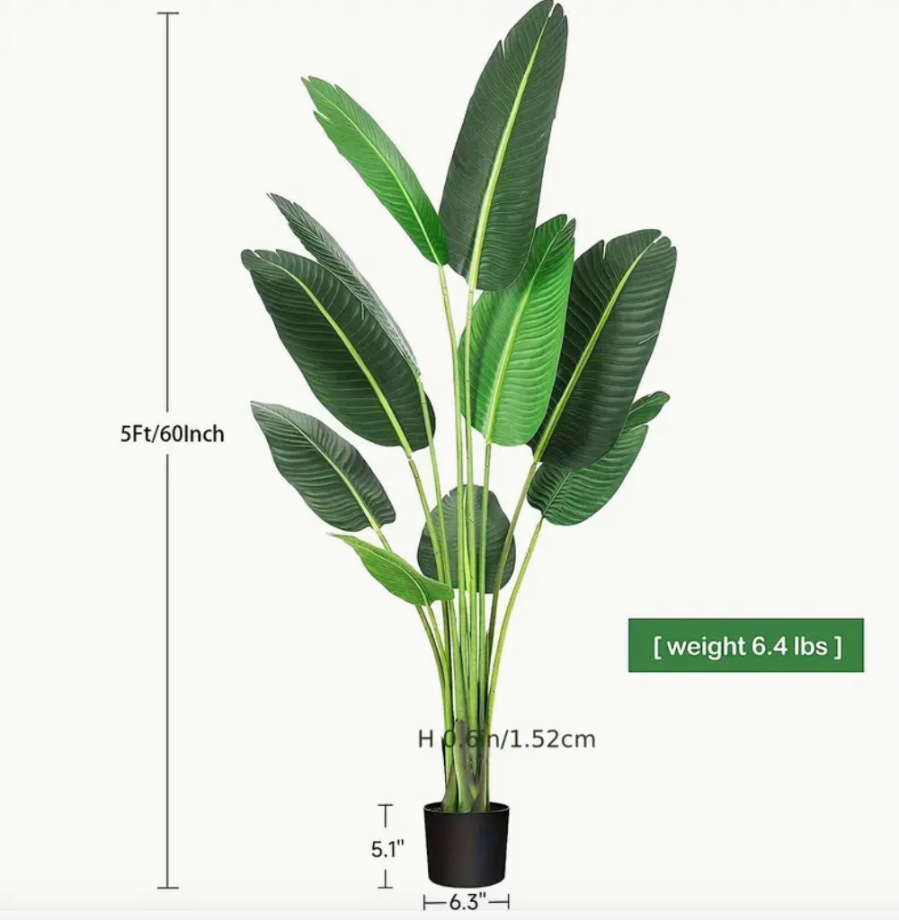 Set of 2 Artificial Plants 5 Feet Tall Faux Palm Fern Trees Bird of Paradise NEW