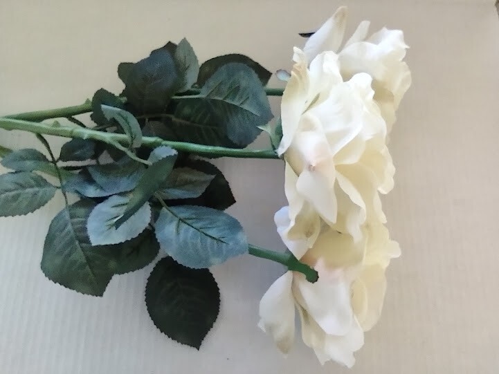 Three long stem real touch silk roses CREAM