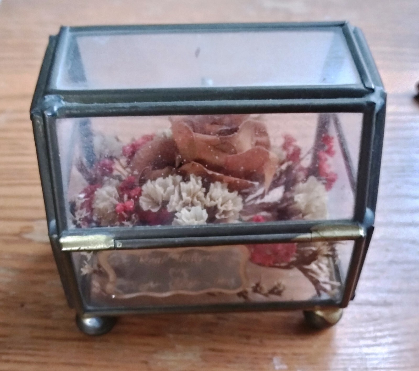 Vintage Dried Flower Arrangement Gift box in stained clear glass