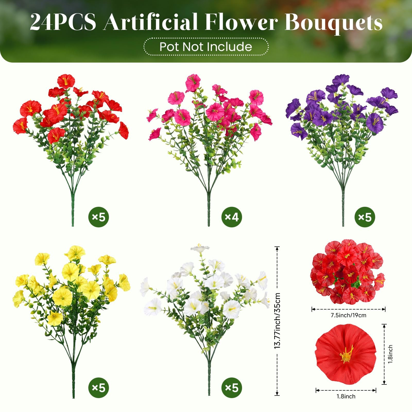 24 Bundles Artificial Flowers for Outdoors, Faux Spring Flowers for Decoratio…
