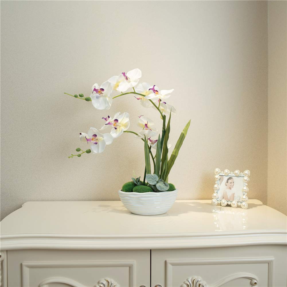 Large Artificial Potted Orchid Plant, Silk Flower Arrangement with Ceramics V…