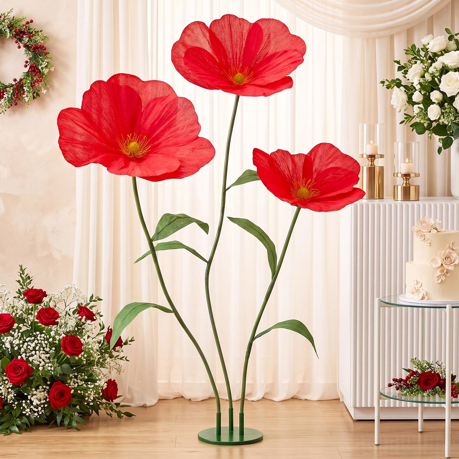 6ft Red Giant Flowers for Decoration with Stand, Large Artificial Poppy, Big …