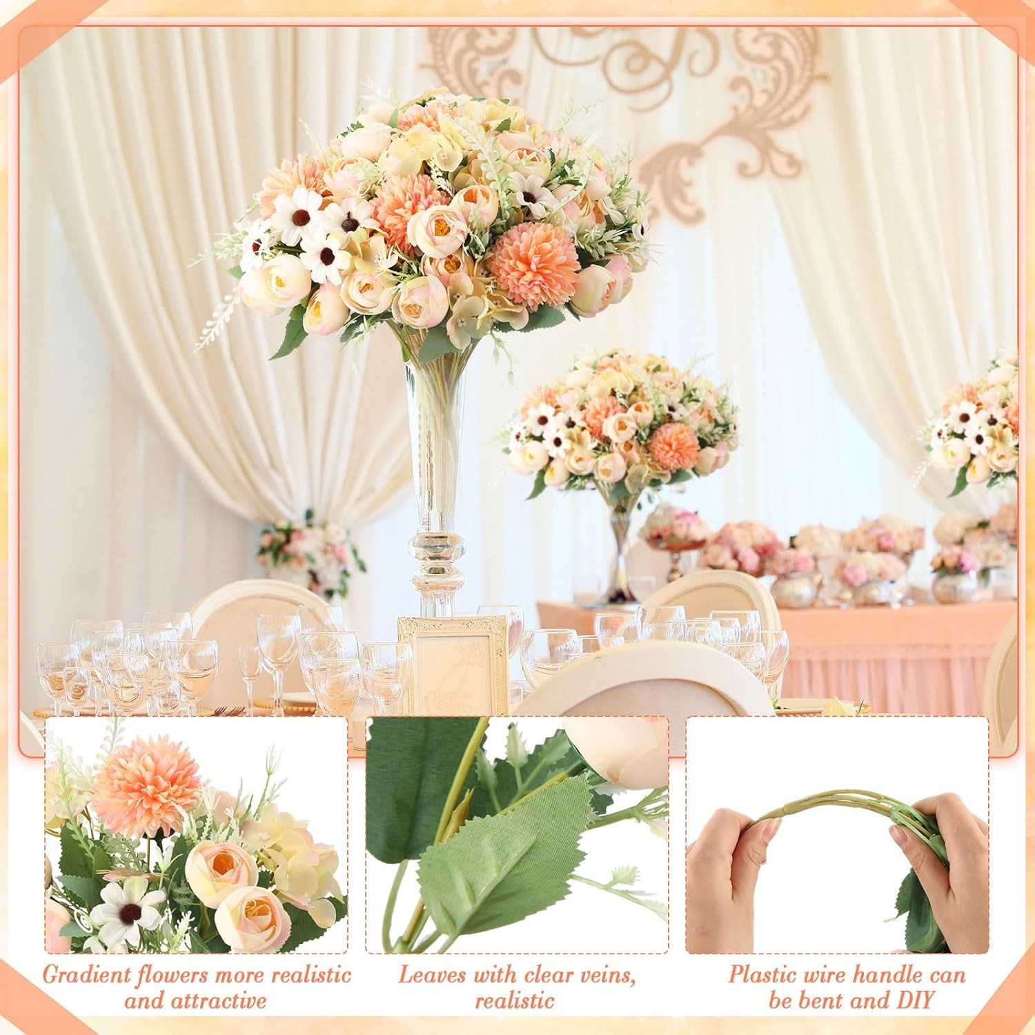 Artificial Peonies Roses Hydrangea Bouquet for Wedding Table