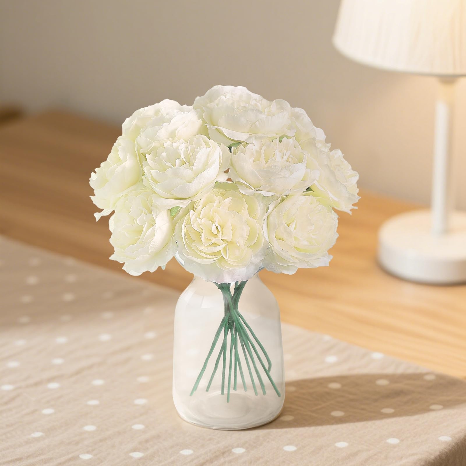 12 PCS Artificial Silk Ivory Peony Flowers with Stems – 8 Inch Fake Peony Bou…