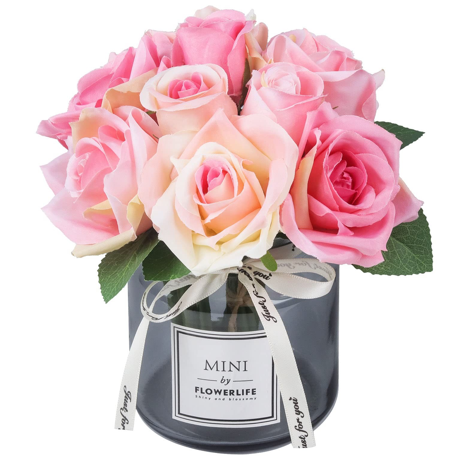 Artificial Flower and Glass vase, Silk Rose Flower Glass Bottle Set, Suitable…