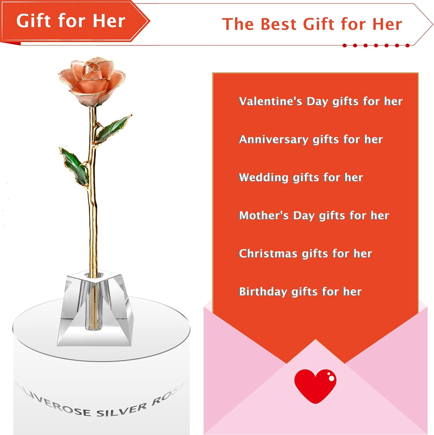 Aliverose Anniversary Rose Gift for Wife,24K Gold Real Rose Gift for Her, Long S