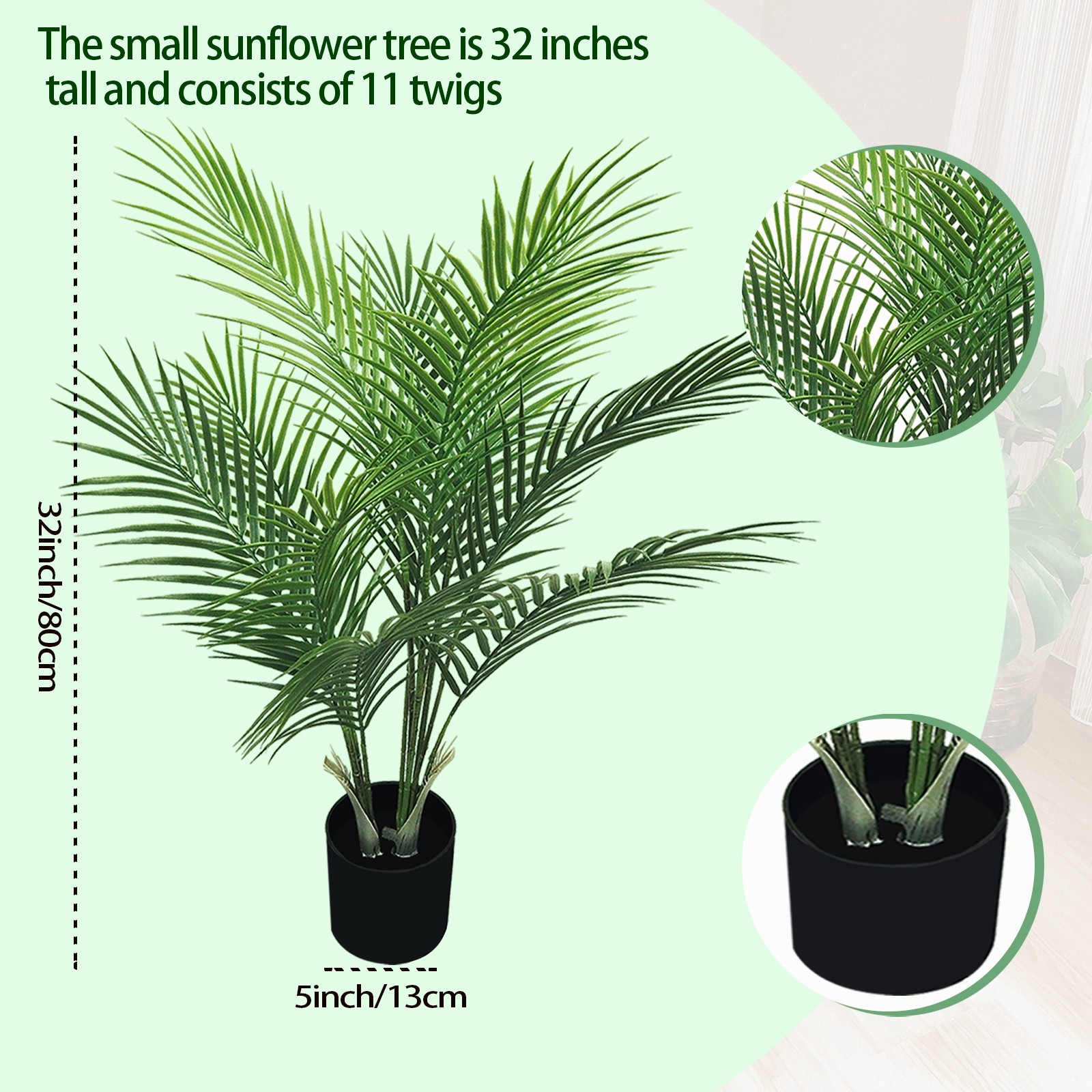 80cm 2 Pcs Lifelike Artificial Areca Palm Tree Fake Green Plant for Indoor Space