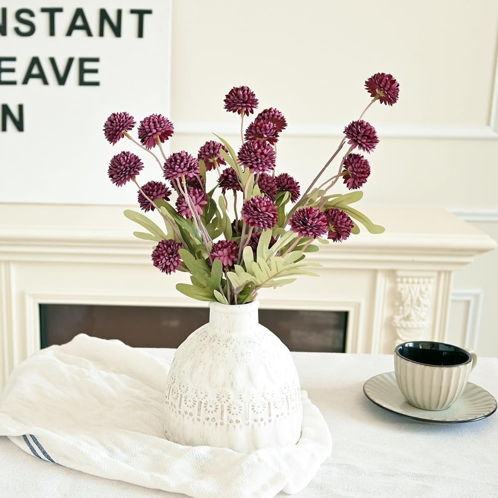 5 PCS Burgundy Artificial Pompon Mum Flowers Silk Mini Chrysanthemum Ball