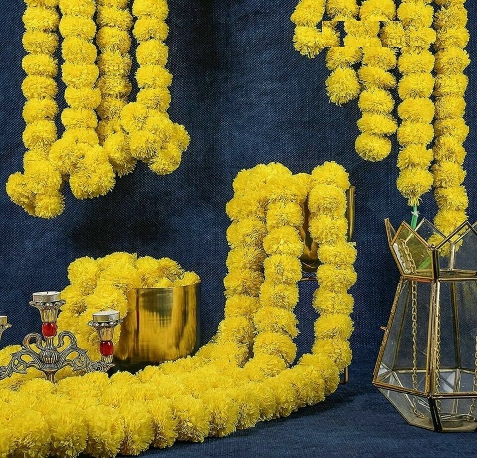 indian 100 Pc 5 feet Artificial Marigold Vine home Garlands Wedding Decoration