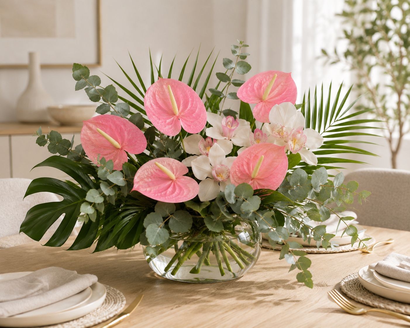 Pink Real Touch Anthurium Stem 20 Inch Faux Tropical Flower Artificial Blush Flo