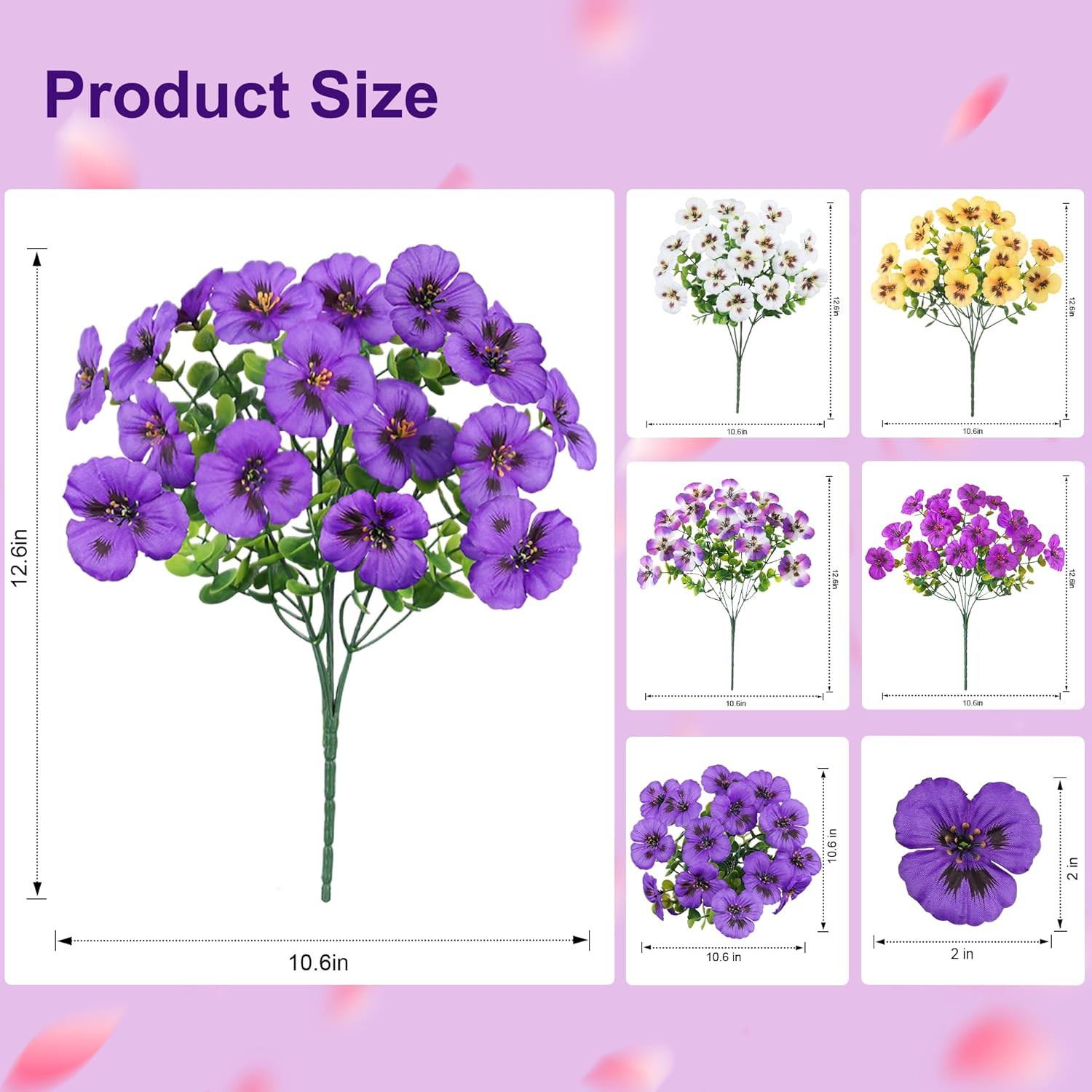 20PCS Artificial Fake Pansy Flowers for Outdoor Spring Summer Decor, Faux Silk M