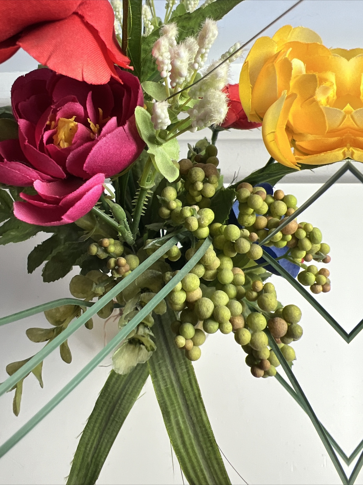Artificial 13” Tall Flowers in Clear Glass Vase Liquid Illusion