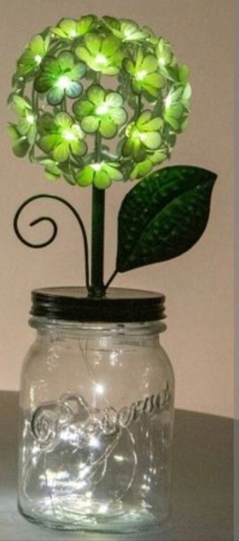 LED Lighted Metal Hydrangea in Jar with fairy ligh, Ultimate In.. Green. Q7
