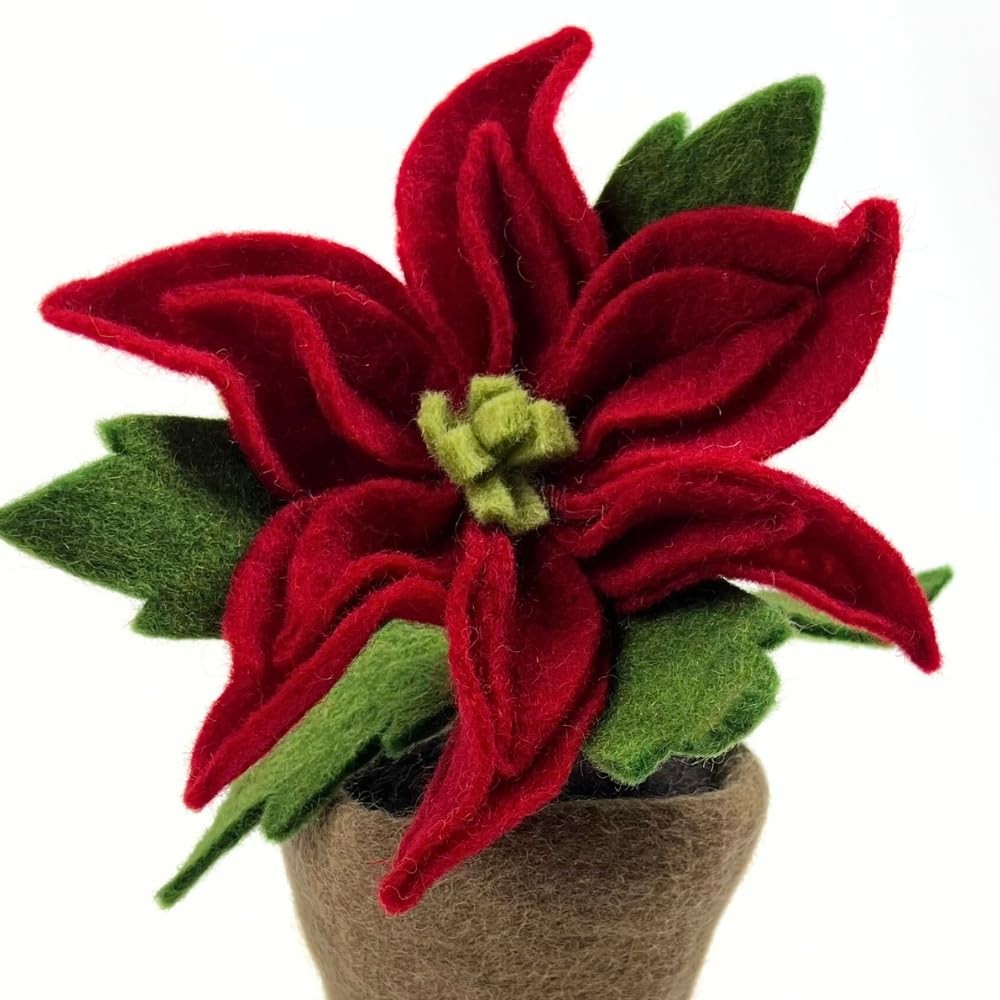 Handmade Felt Flowers for Decoration Felt Flowers (Poinsettia, Red, Large)