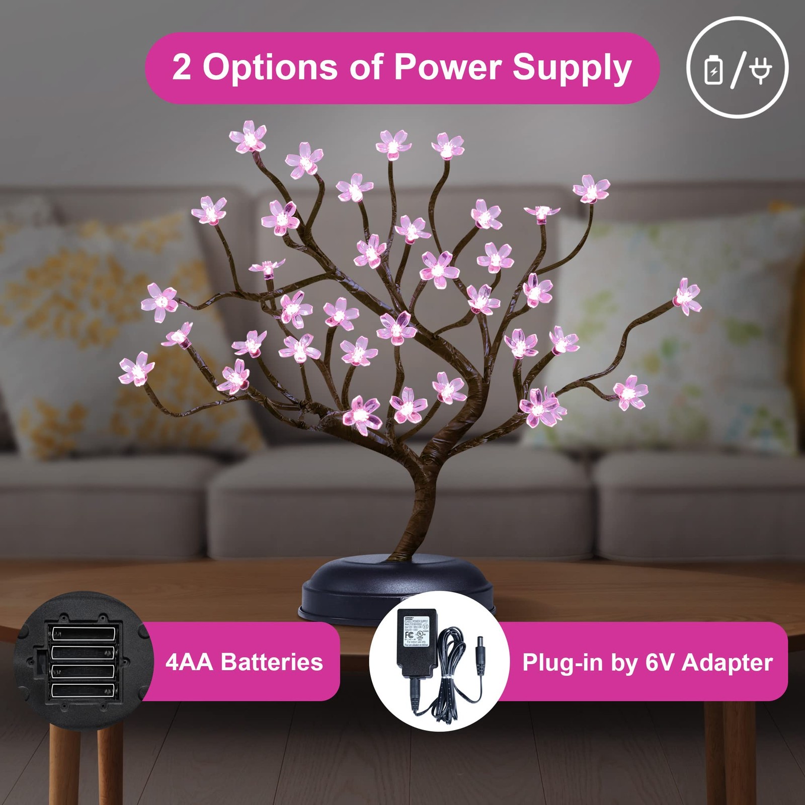 Lightshare 16Inch 36LED Cherry Blossom Bonsai Light, Pink 1ft 4in,