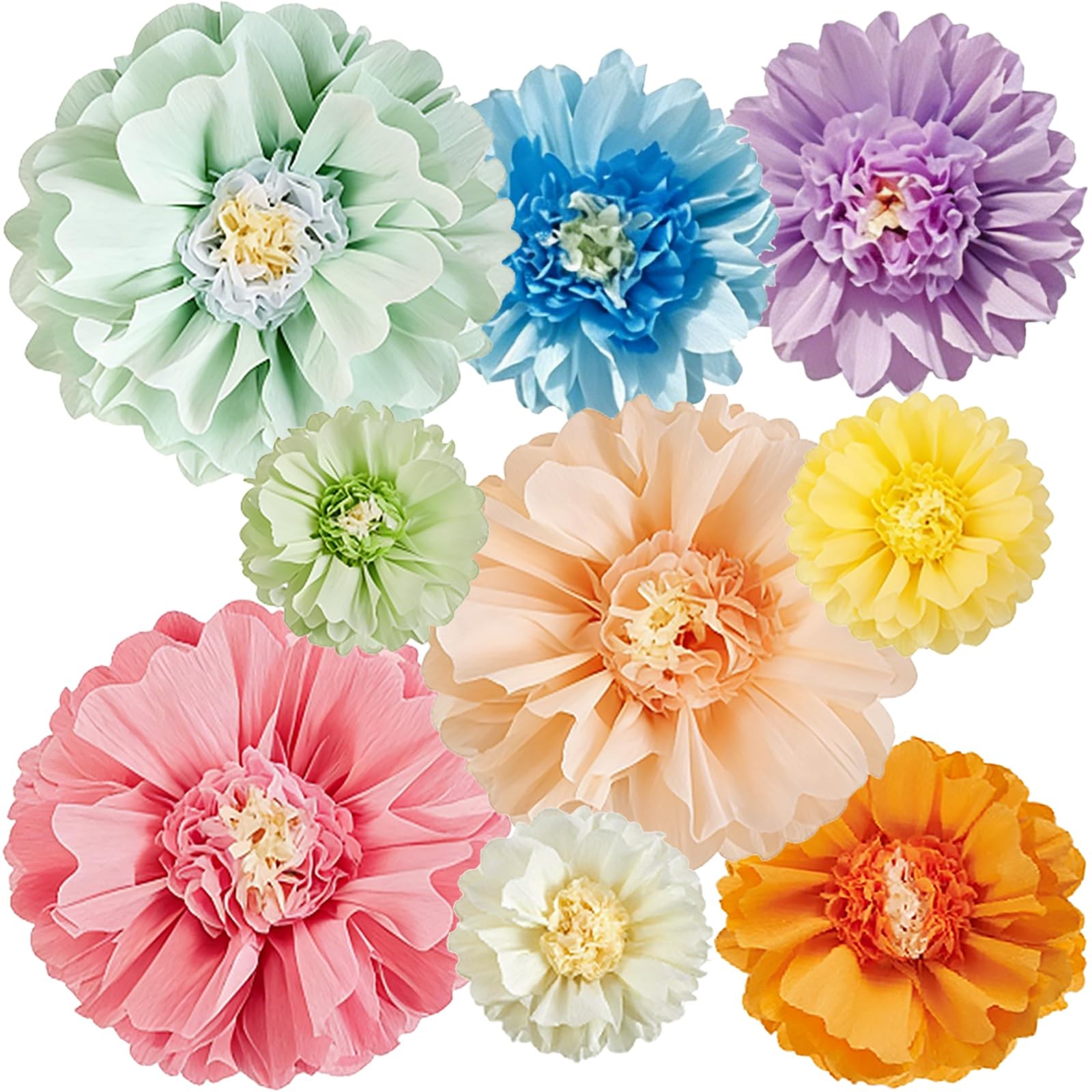 Giant Paper Flowers Set 9 PCS 31.5/24/14 Inch Colorful Wall Party Decor Prop