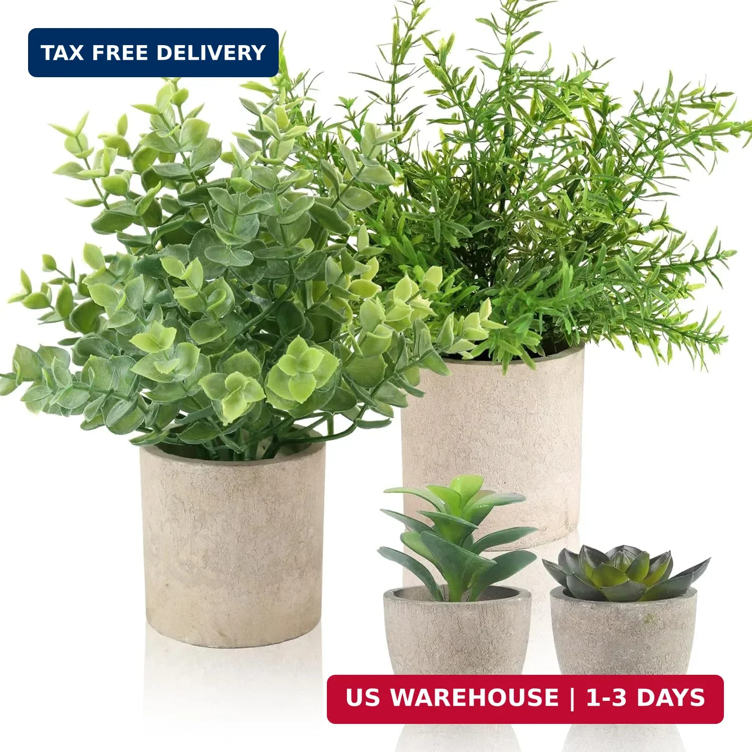 ALAGIRLS 4 Pack Small Fake Plants, 10″ Artificial Plants Indoor Eucalyptus/Rosem