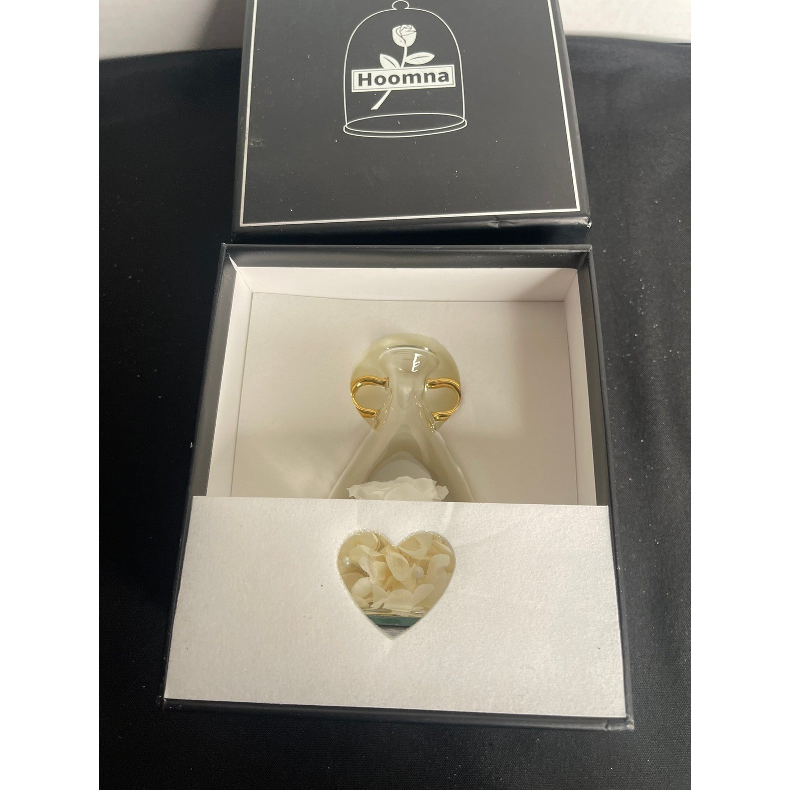 Preserved White Rose Glass Cloche Gold Handles Eternal Flower Gift Box