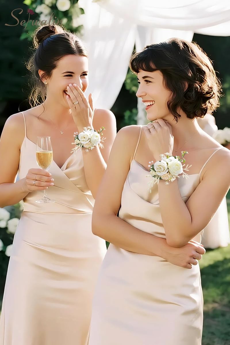 2 PCS White Wrist Corsage Wedding Wristlet Bridesmaid Artificial Flowers