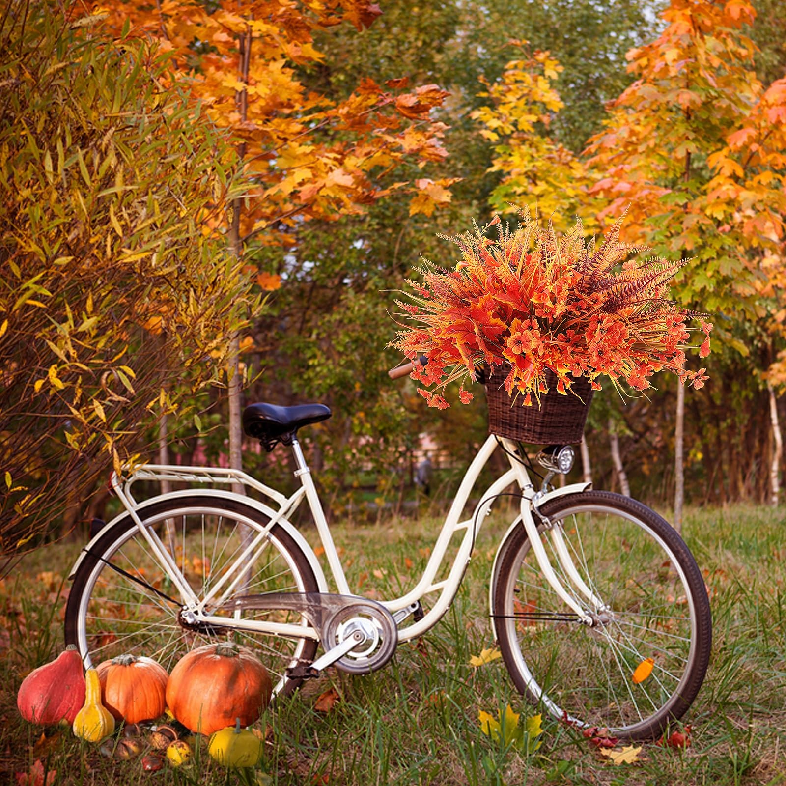 21 Bundles 9 Styles Artificial Fall Flowers for Outdoors Fall Decorations – U…