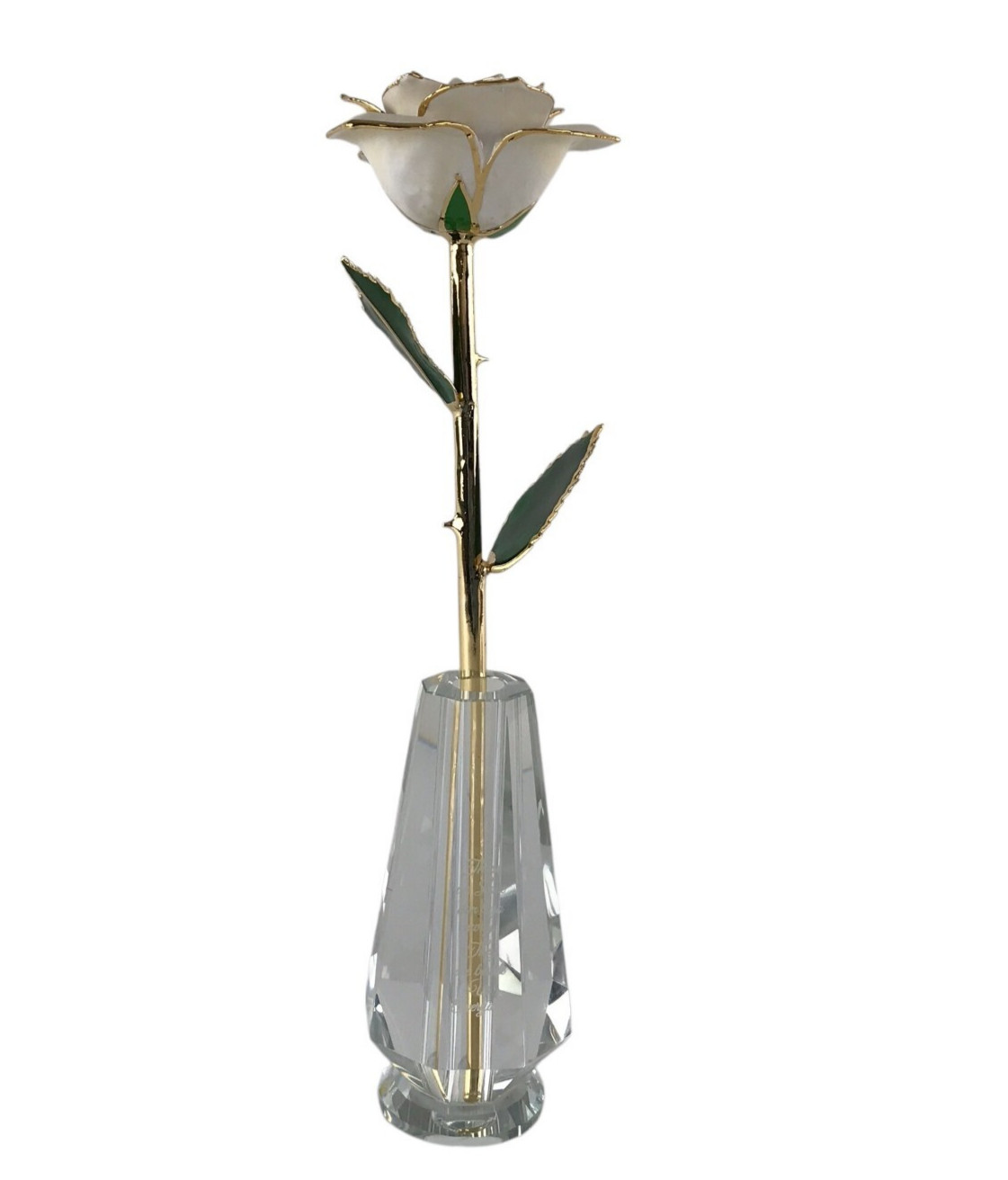 24K Gold Dipped White Rose Long Stem Forever Preserved Rose Flower Lacquered