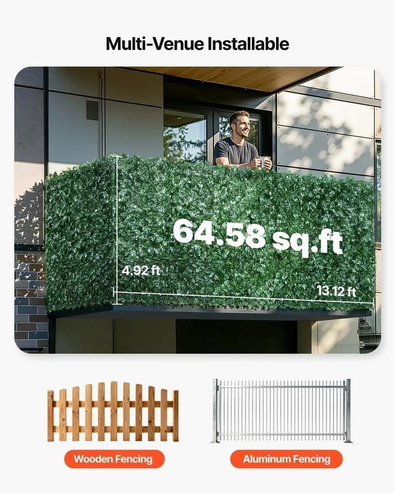 59″x158″ Artificial Faux Ivy Leaf Fence Screen with Mesh Cloth Backing