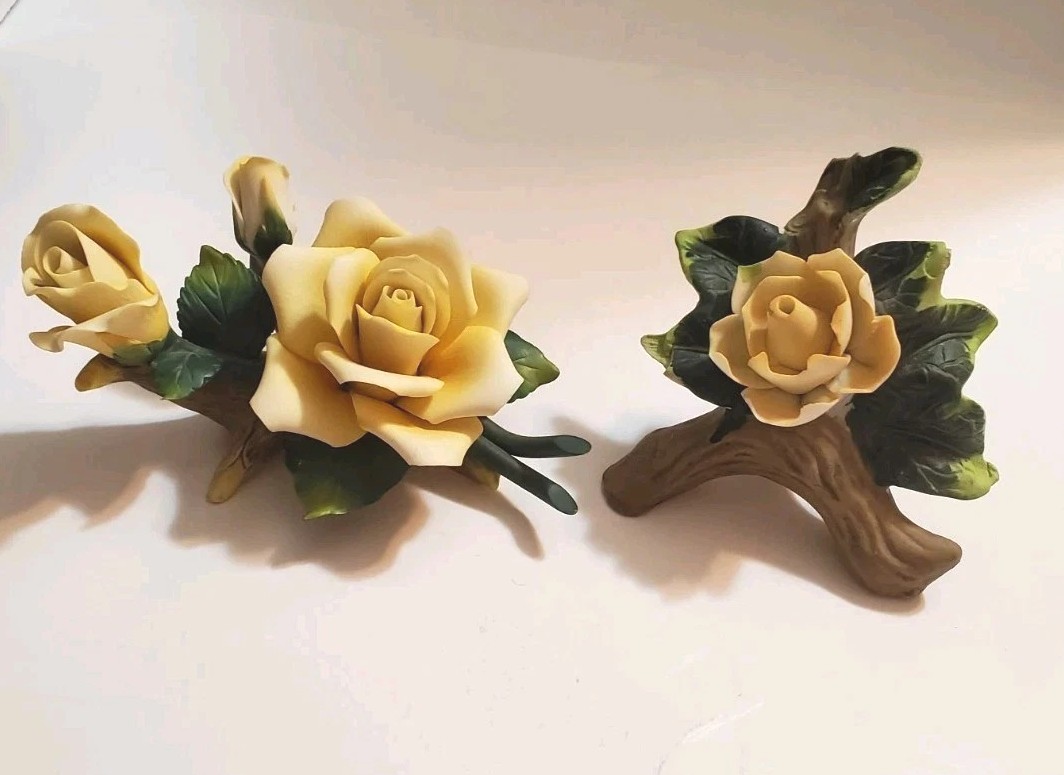 Lefton Yellow Roses On Branches W/ Leaves Rose Pair Flower Decor 13908 Vtg ’99