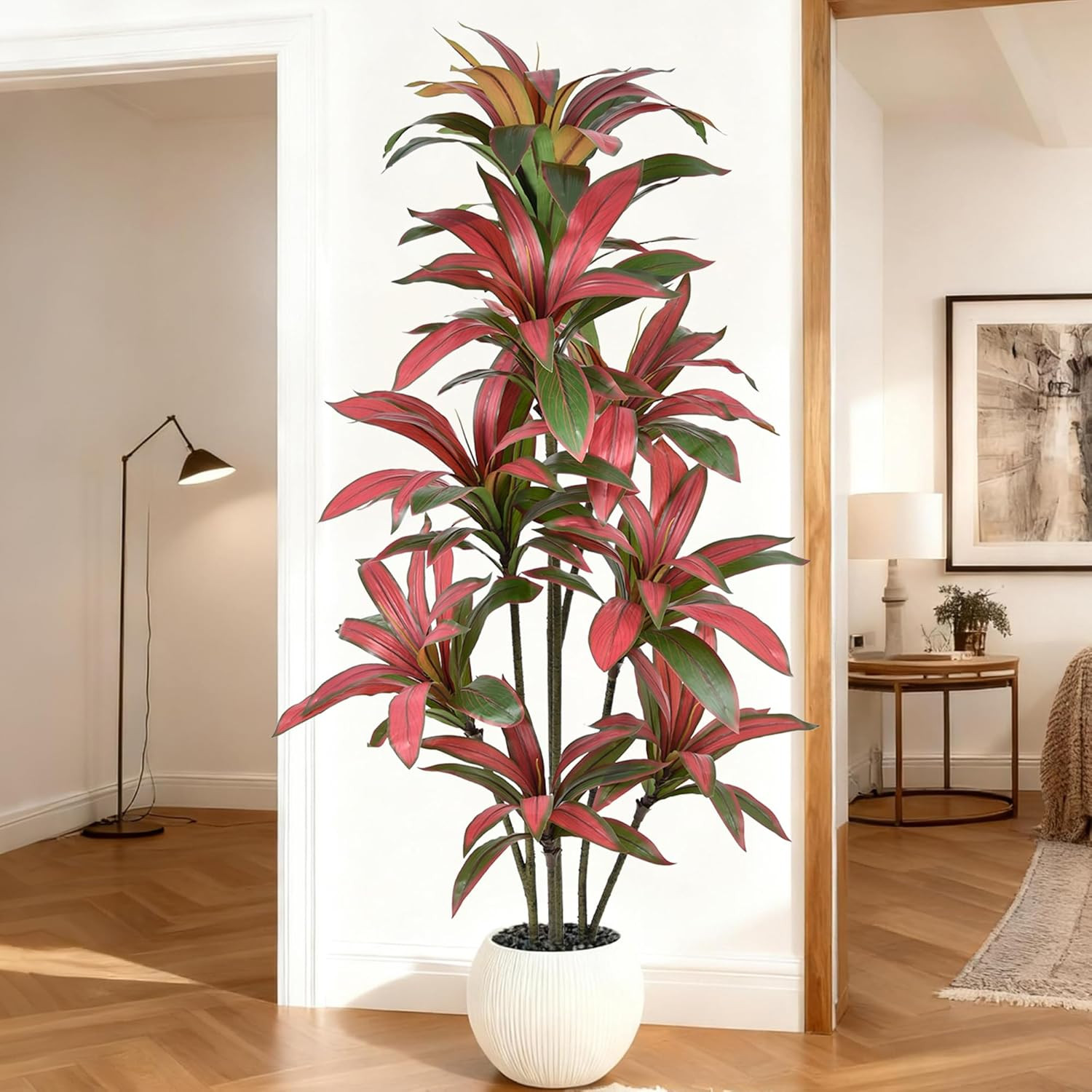 6FT Lifelike Artificial Dracaena Tree with Red Ti Leaves for Home & Office Decor