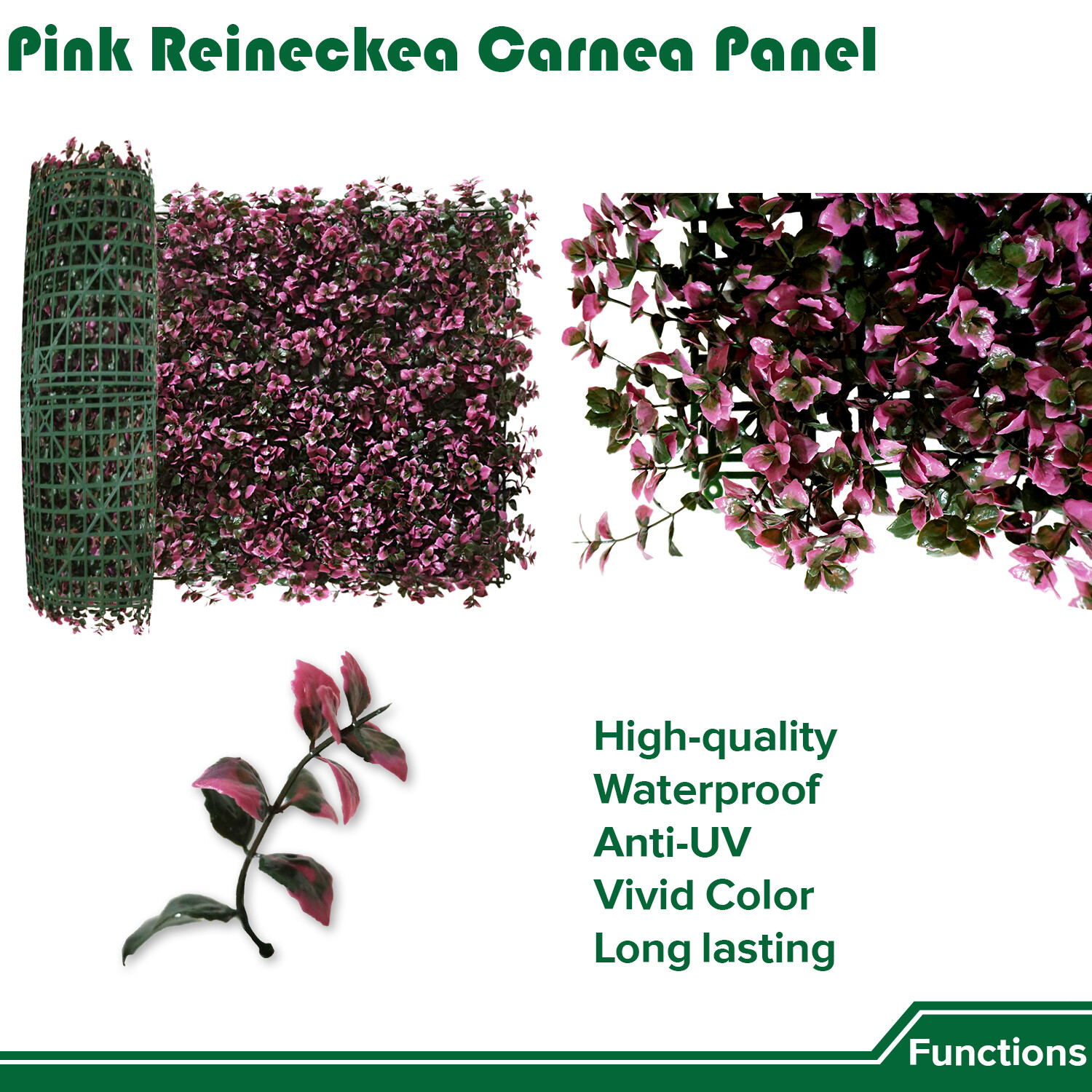 20″ Artificial Pink Reineckia Carnea Mat Wall Hedge Home Garden Festival Decor