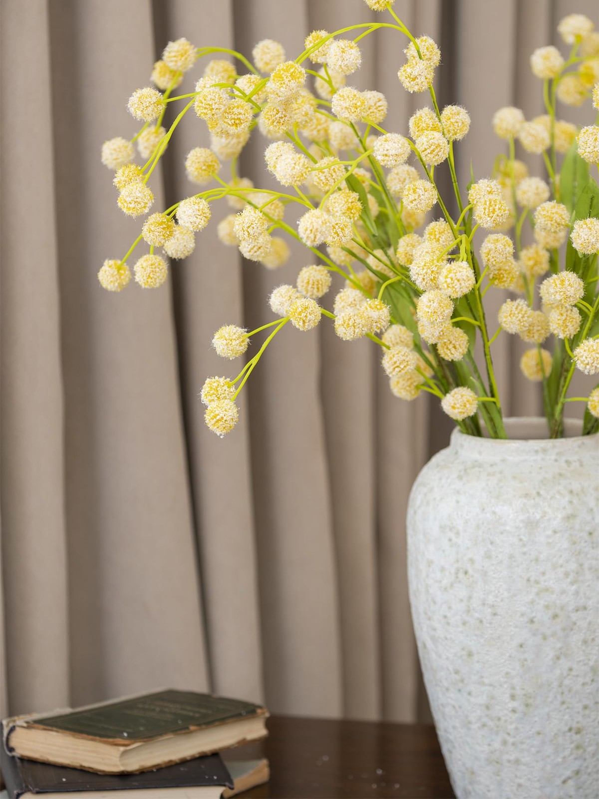 6 Pcs Yellow Real Touch Faux Silk Pompon Mum Artificial Flowers 28.5 Inch