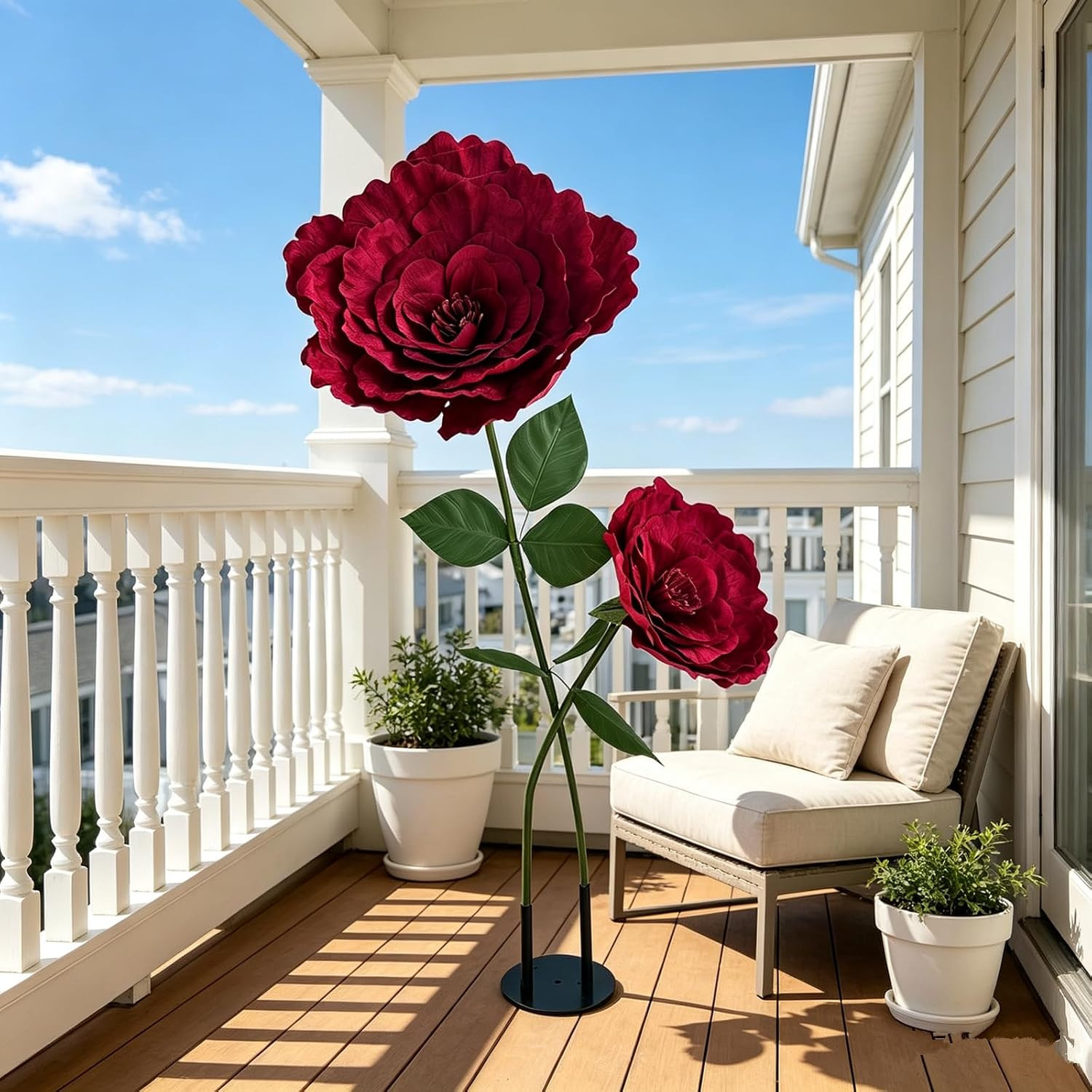 Large Burgundy Velvet Roses with Stand, 5.5FT Tall Giant Artificial Flowers for
