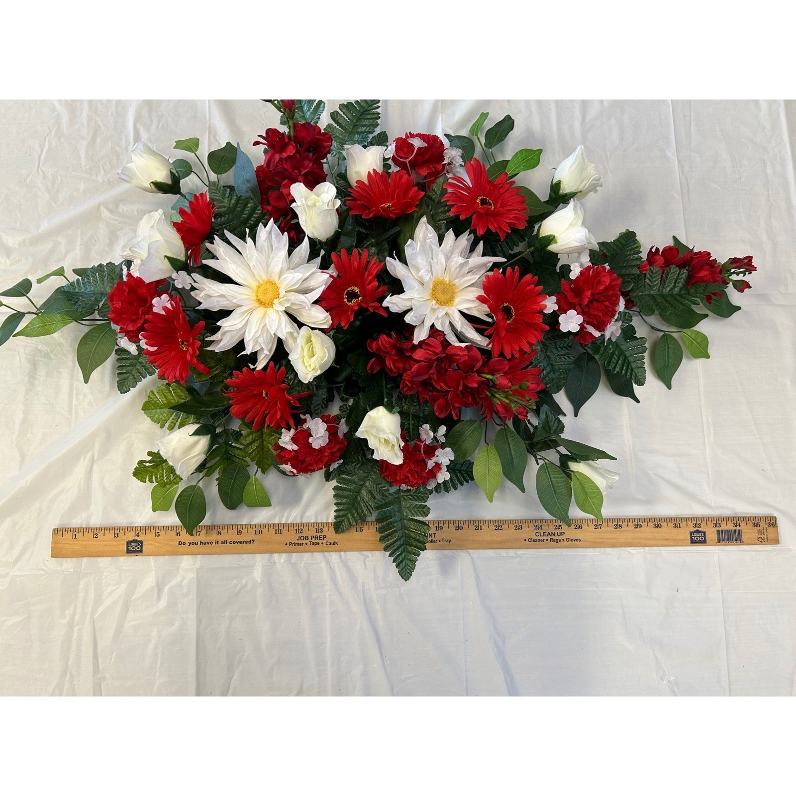 Red White Silk Floral Arrangement Gerbera Daisy Rose Centerpiece Swag 36 Inch