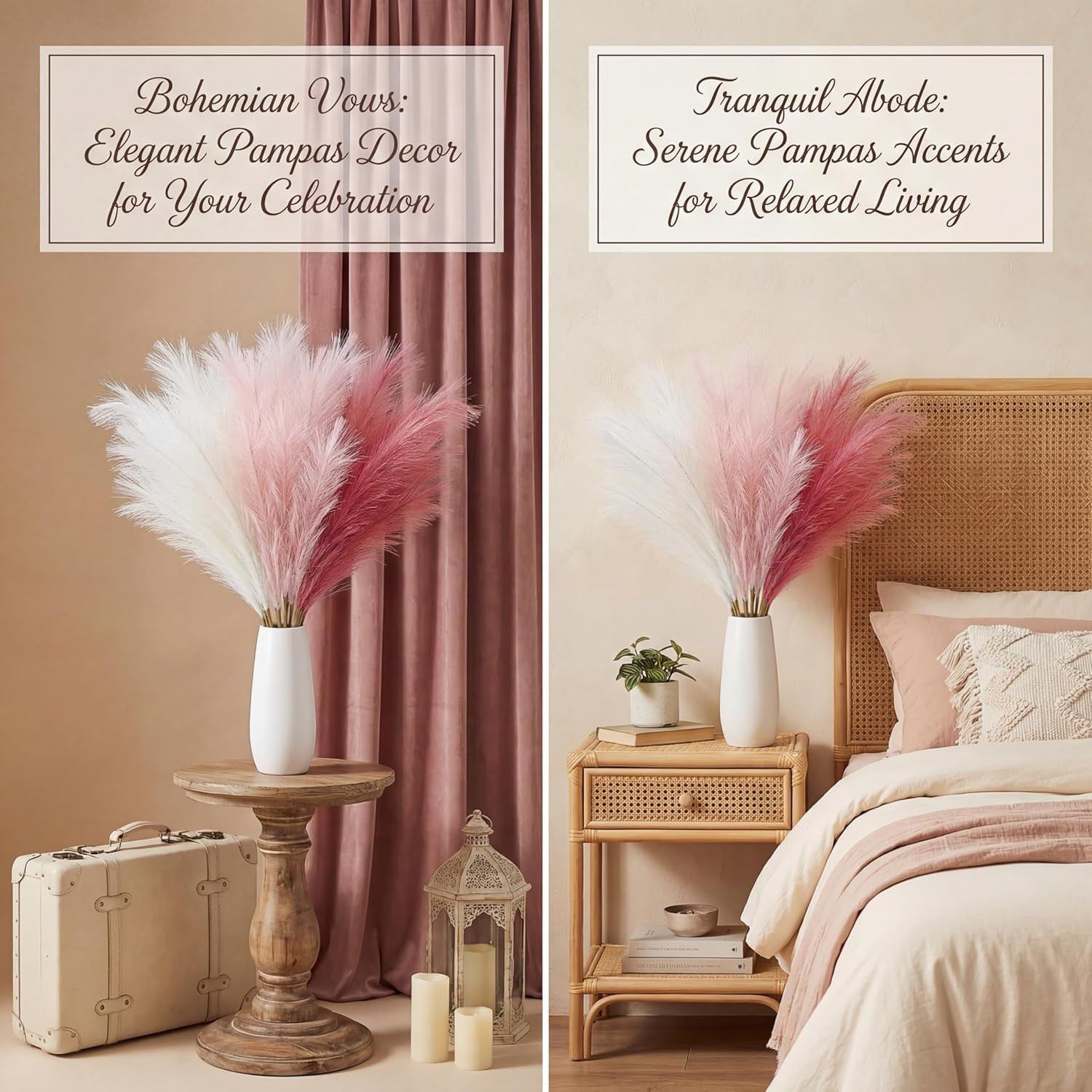 Pampas Grass Decor 30Pcs 21.7 Inch, Faux Pampas Grass (White/Pink/Rose Red), Art