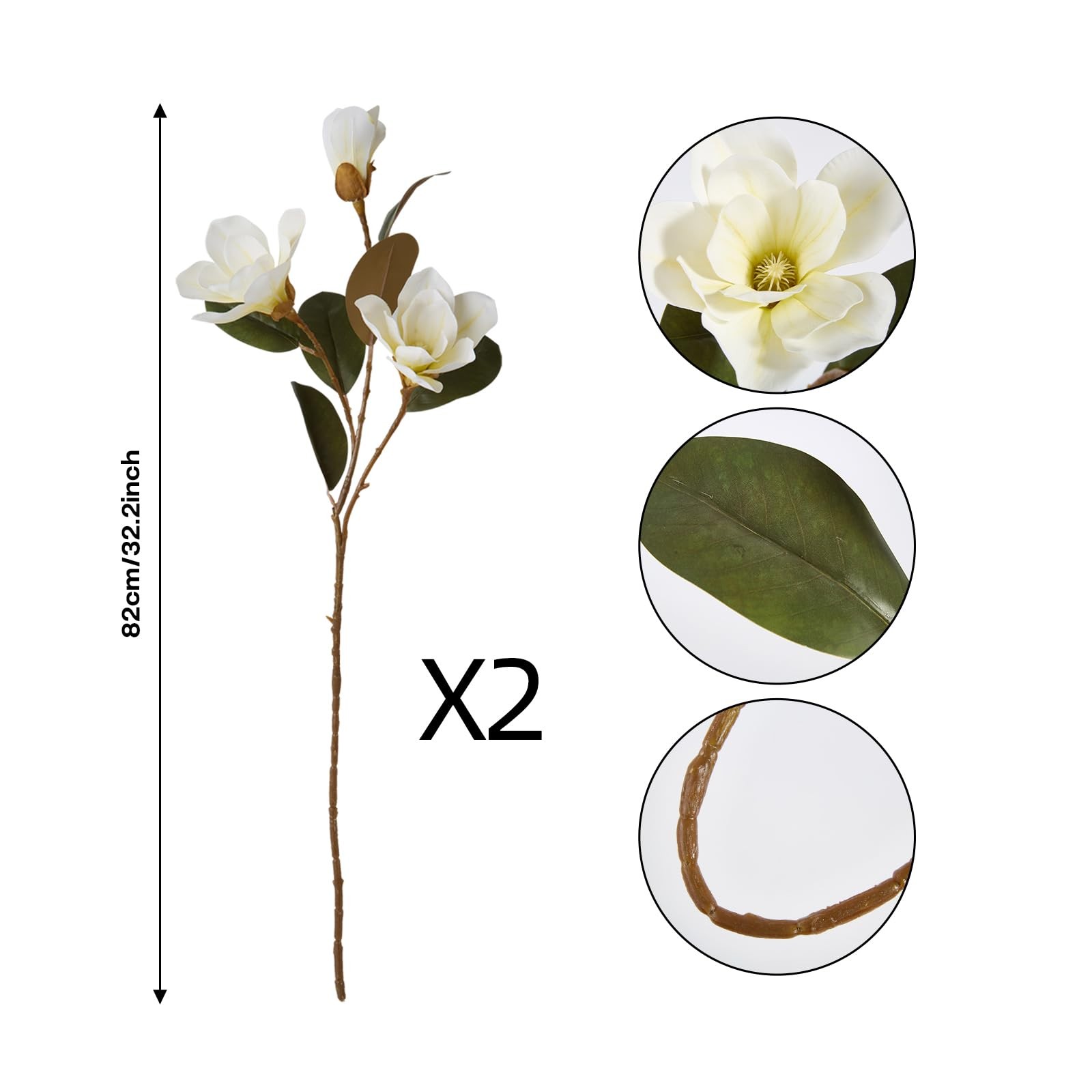 2PCS 32.2inch Artificial Magnolia Flowers 3D Real Touch 6 Heads Faux Magnolia…
