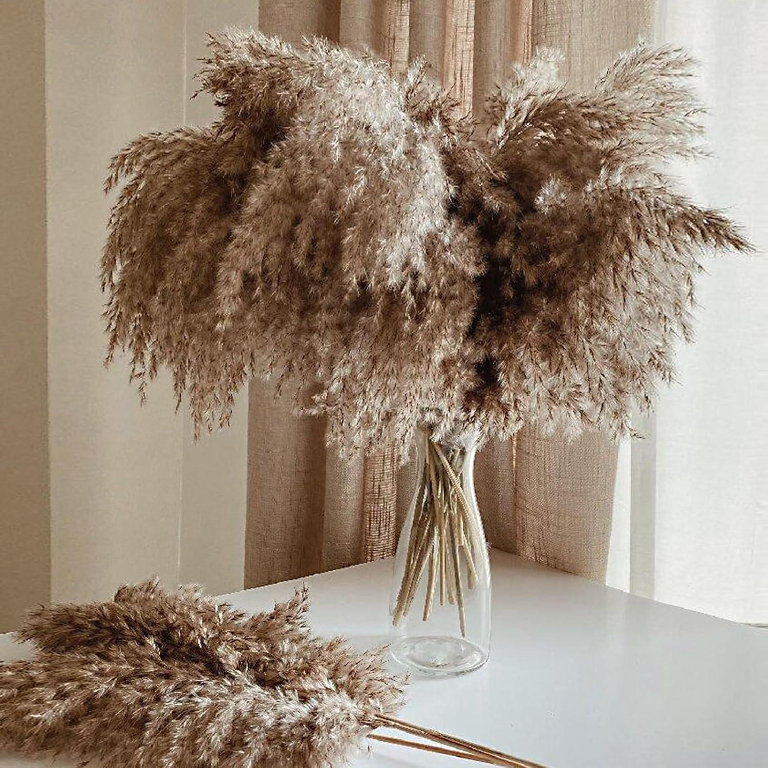 17 Inch 20 Stems Natural Pampas Grass Decor – Tall Fluffy Pompas Grass for Floor