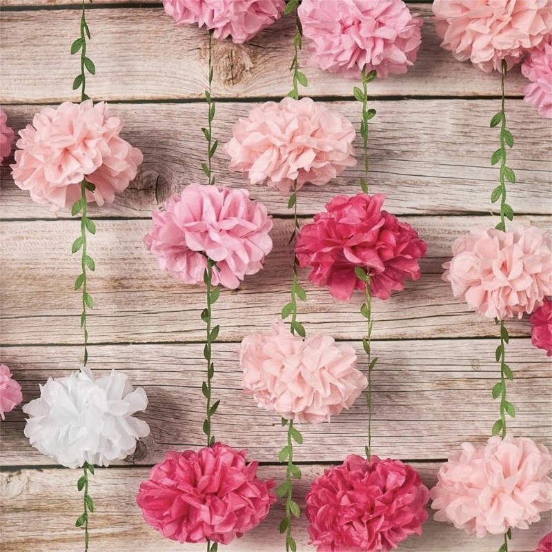 2Pcs Flower Ball Garland Ornament 8.2feet Long Floral Ball Decoration