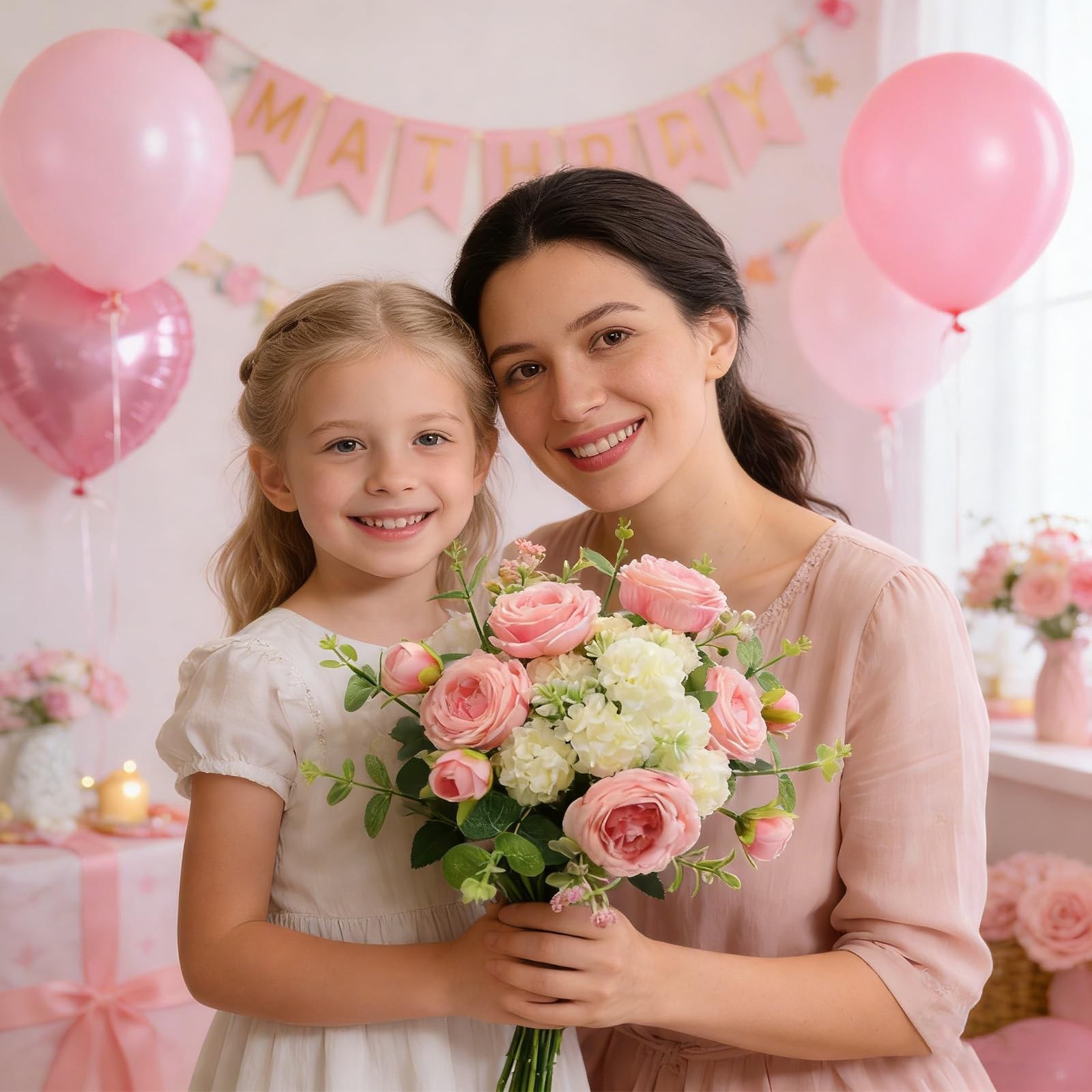 Artificial Flowers Bouquet, Pink Silk Peonies Chrysanthemum Mixed Bouquet wit…