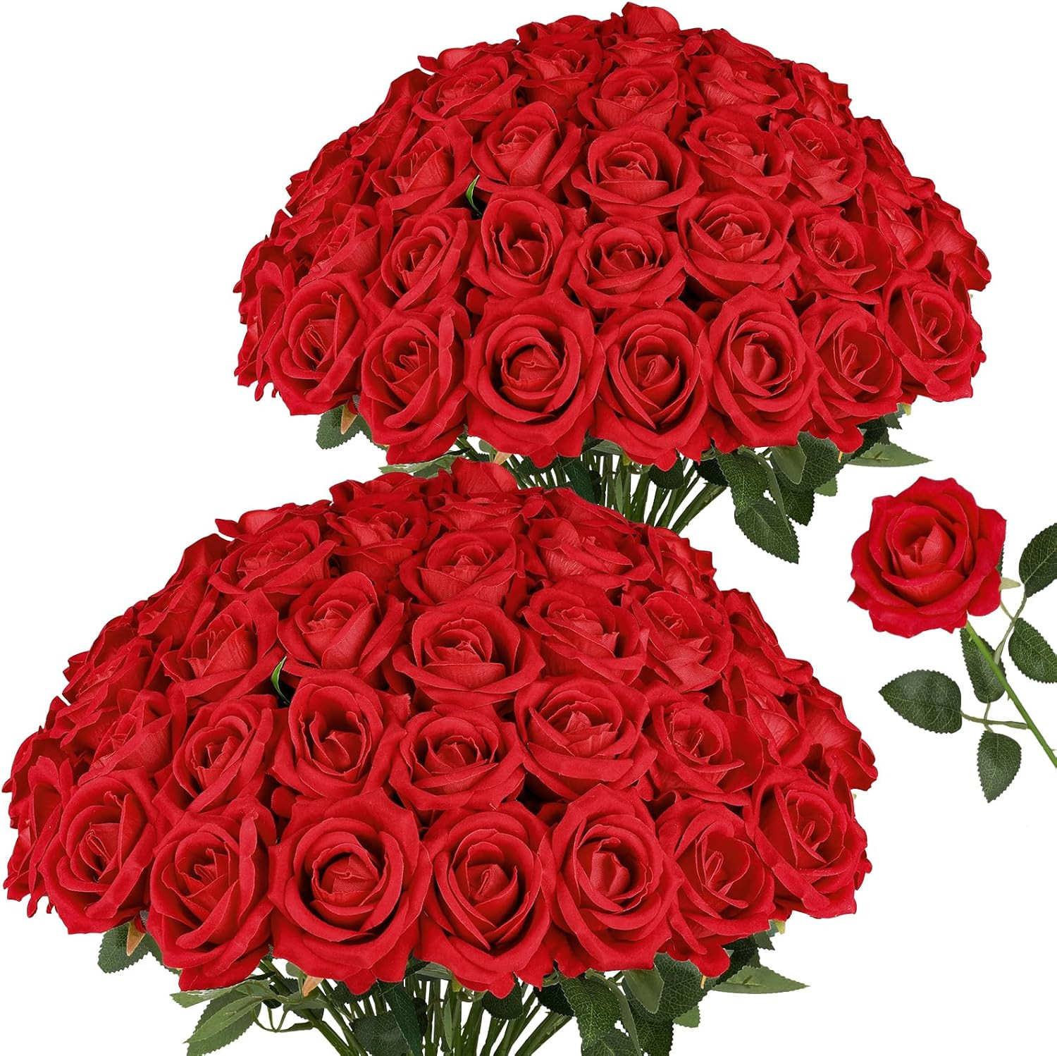 96 PCS Realistic Red Velvet Roses with Bendable Stems for Home & Events