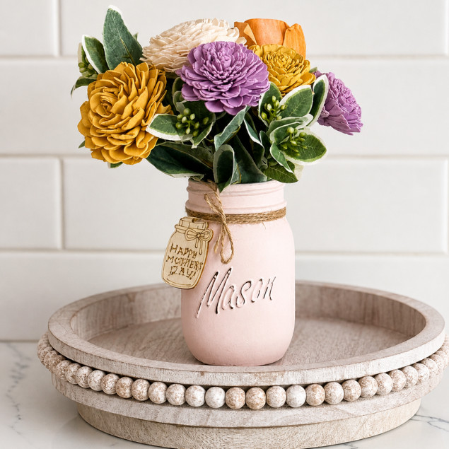 Sola Wood Floral Arrangement 16oz Mason Jar, Personalised Custom Home Decor Gift