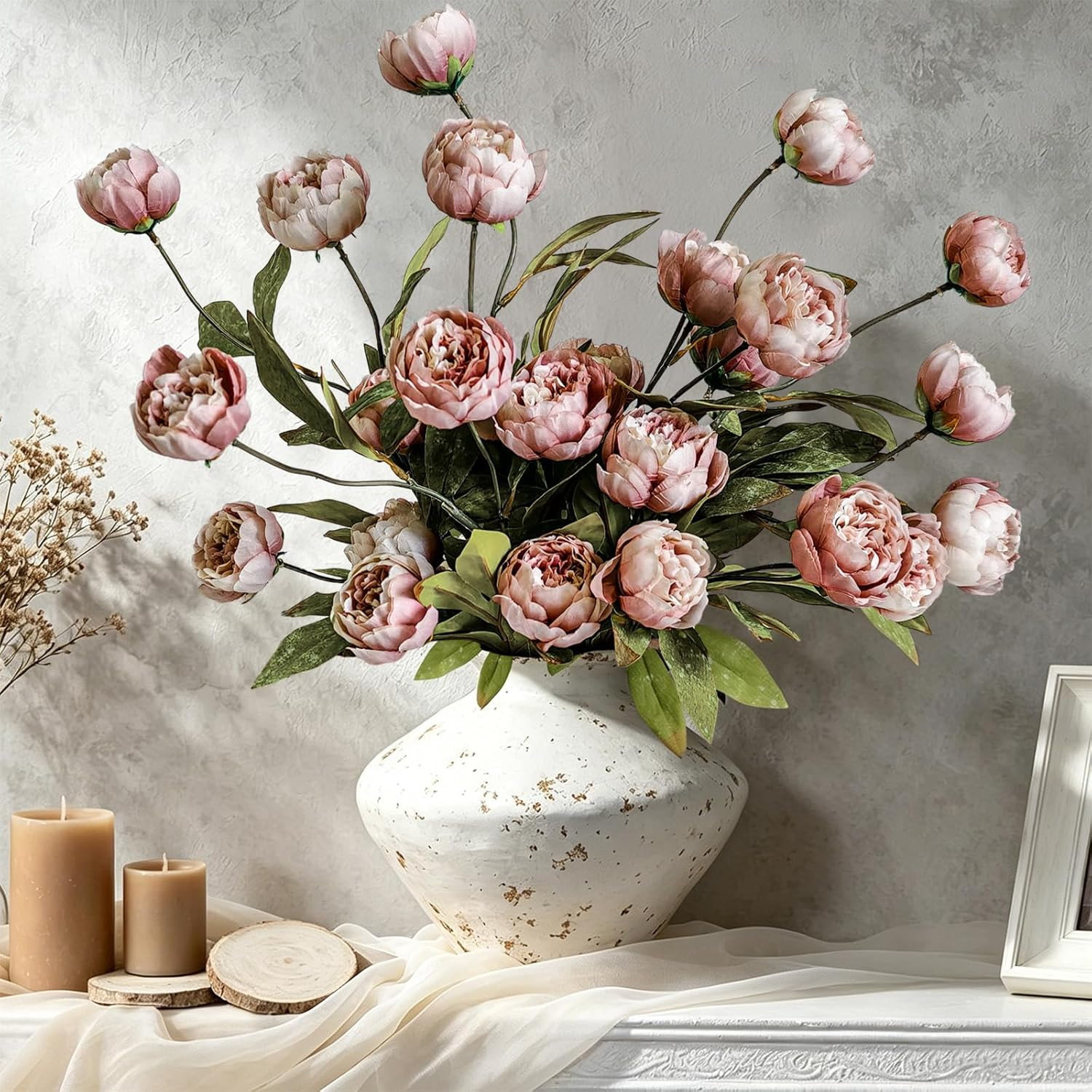 6Pcs Viral Peony Artificial Flowers for Vase，27In Real Touch Fake Flowers Branch
