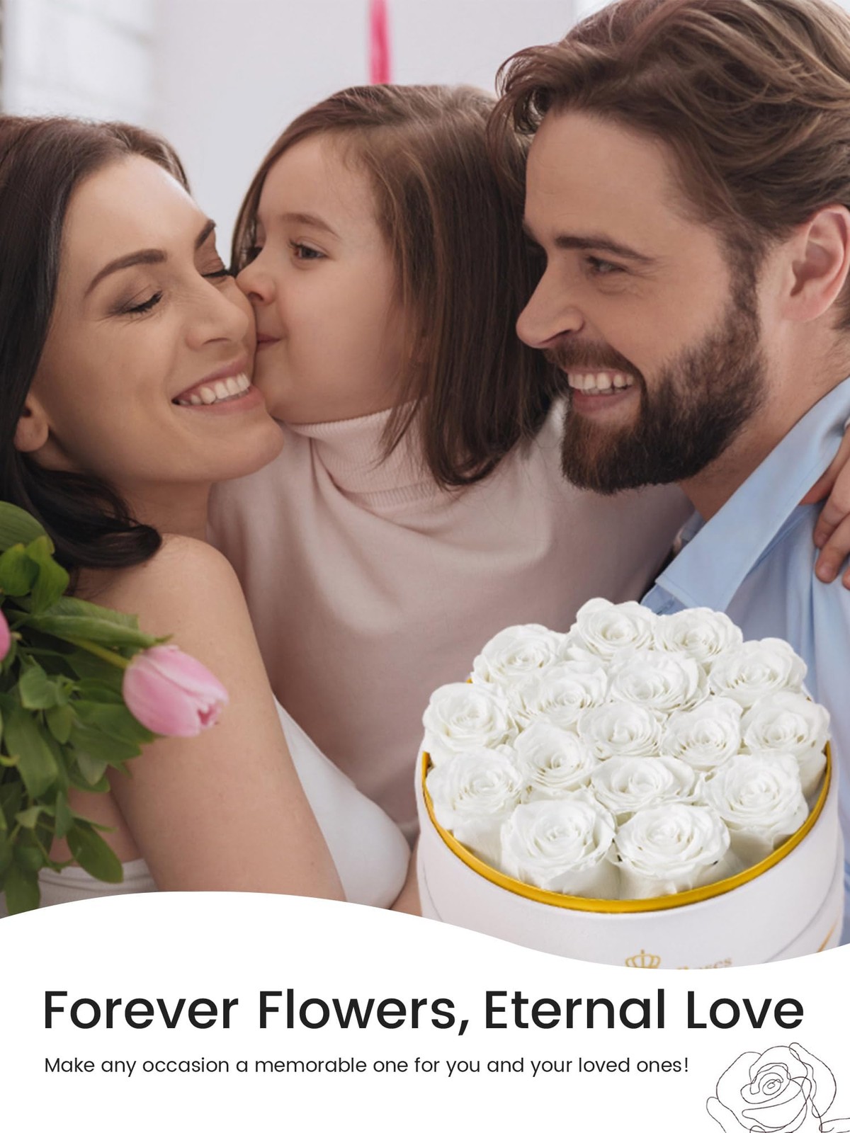 16 Preserved White Roses Forever Flowers Box Mother’s Day Birthday Women