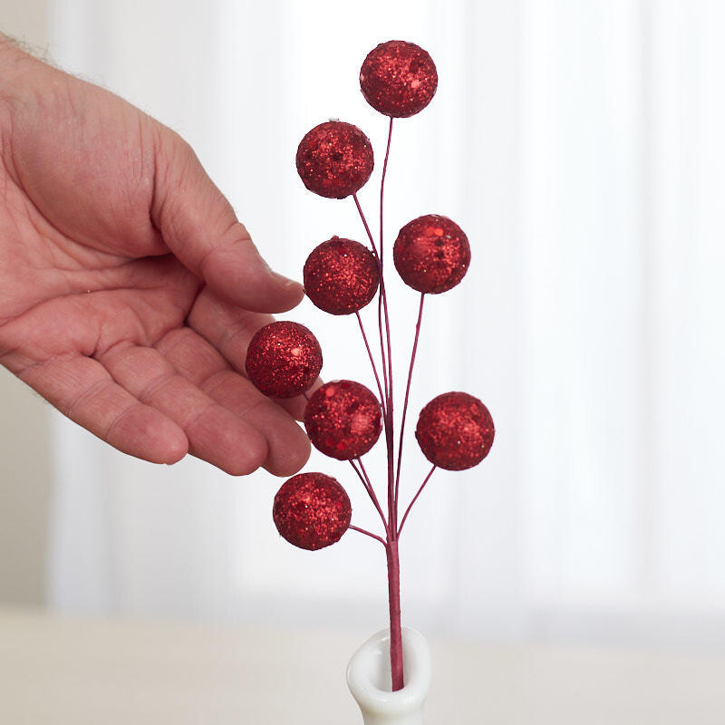 Set of 12 Red Glittered Disco Ball 9-1/2″ Tall Floral Picks