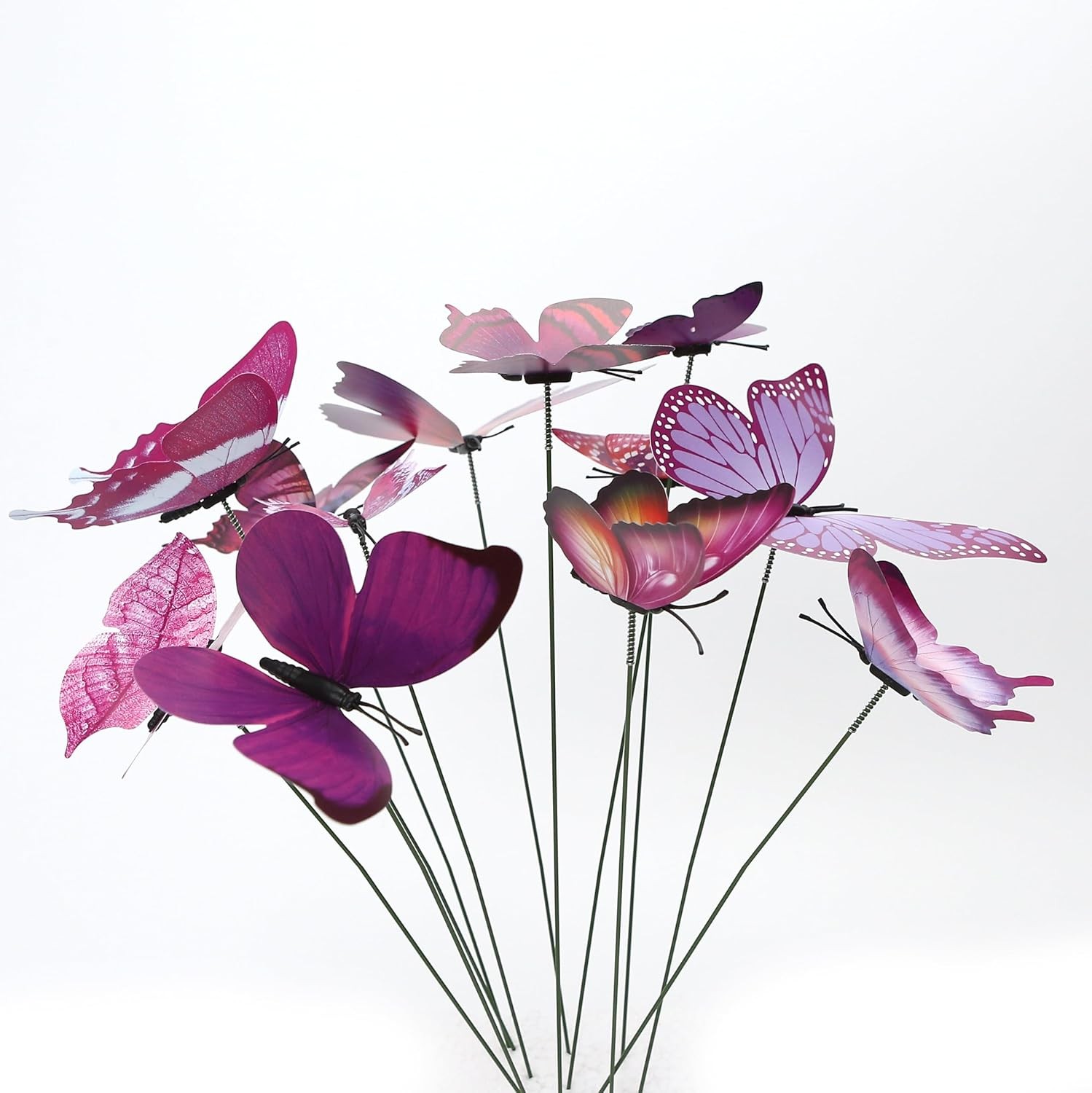 12pcs Purple Butterfly Plant Stakes Metal Garden Decor Flower Pot Sticks