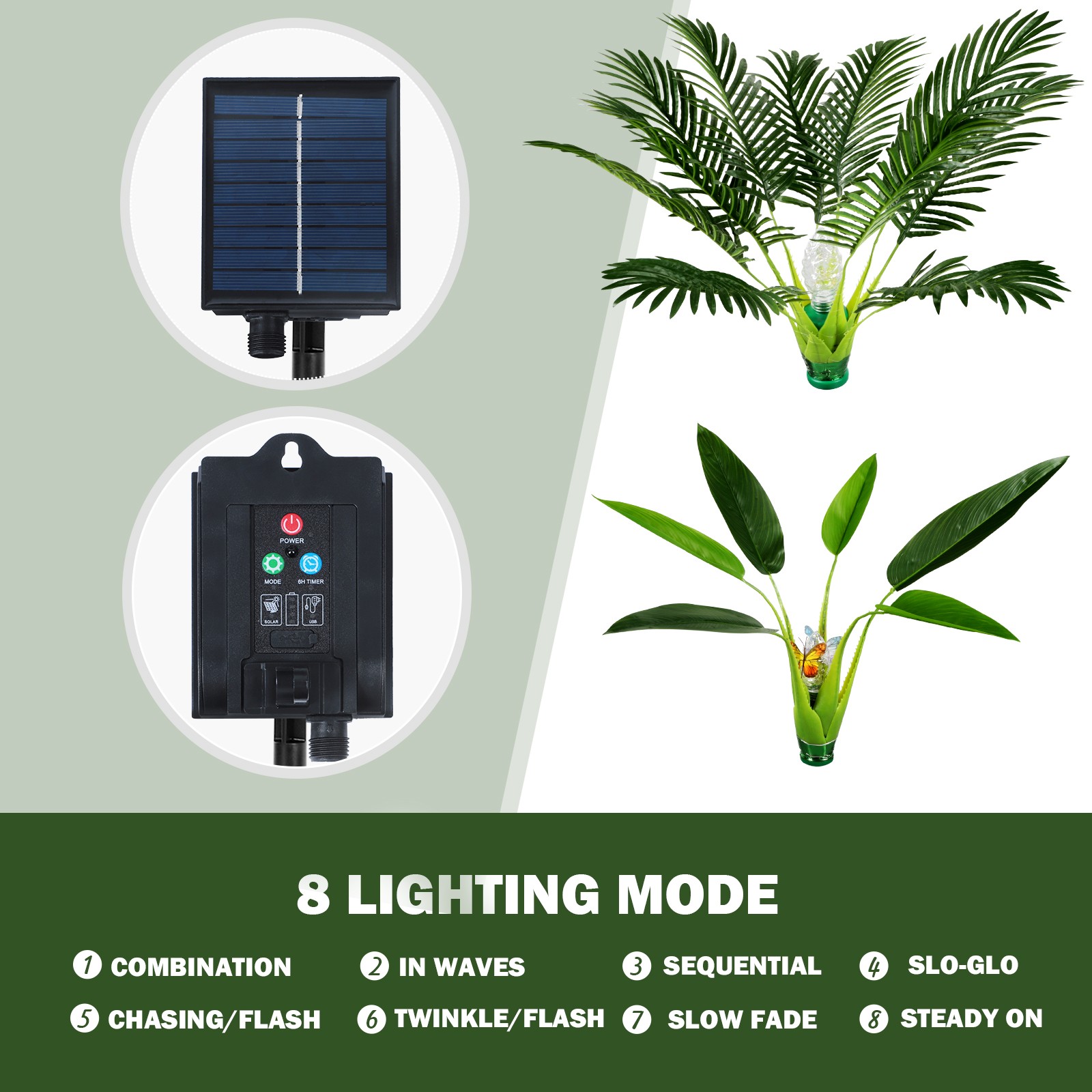 2PCS Artificial Plants Outdoor with Solar Lights Realistic Fake Plants for Yard