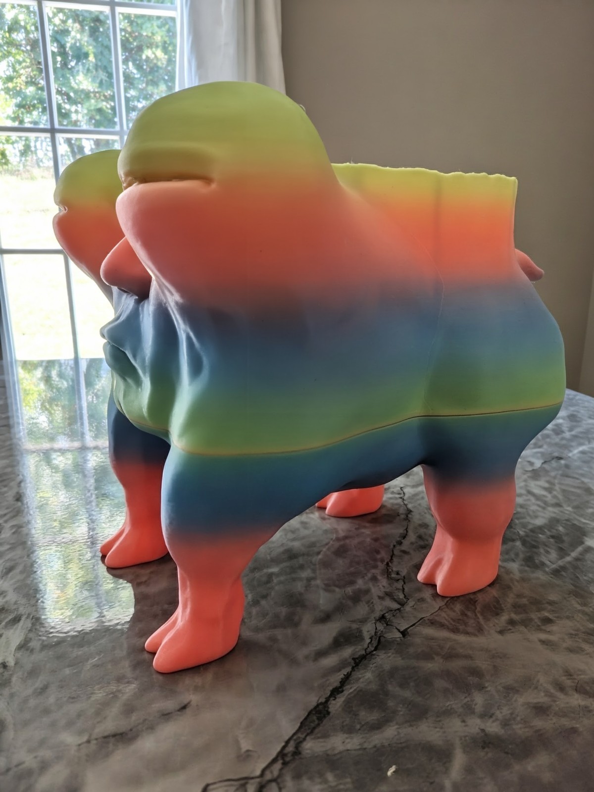 Whimsical Rainbow Dog Planter with Human Face
