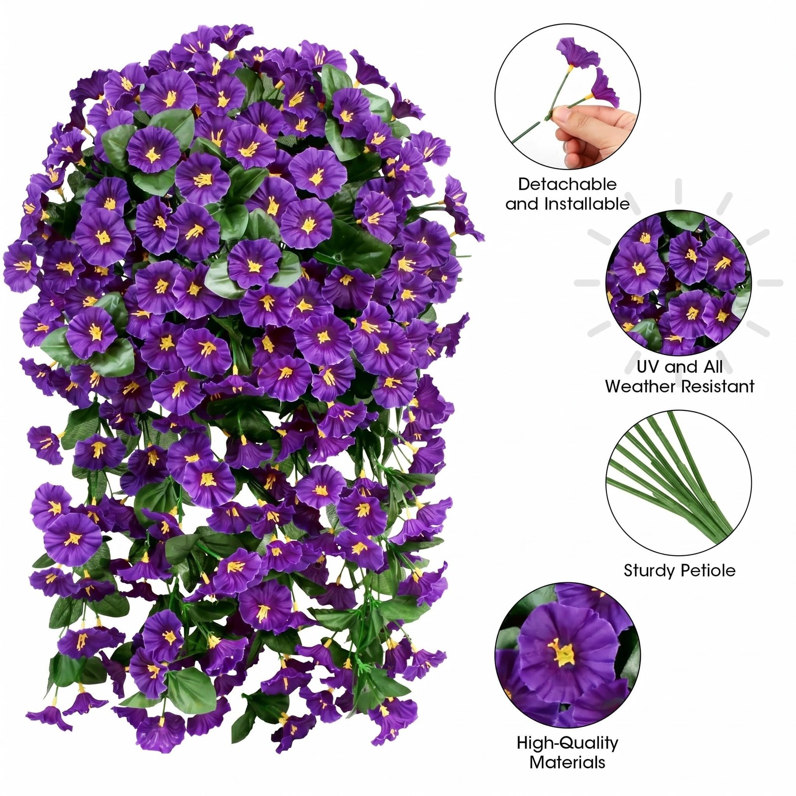 3 Pcs Artificial Hanging Flowers for Outdoors, Fake Silk Hanging Plants Faux Mor