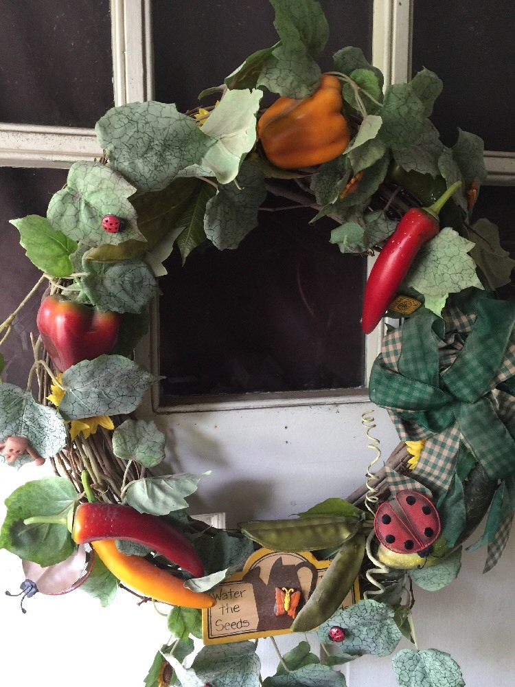 Chili Pepper Sunflower Ladybug Peapod Watering Can Seeds Wreath 16″ by 5″ Deep