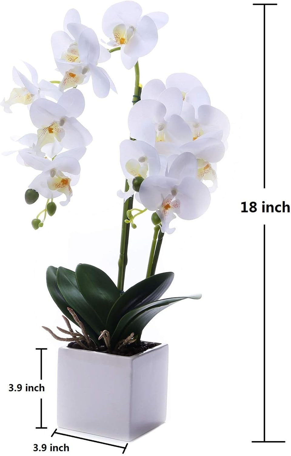 Real Touch White Orchid Arrangement in Vase – Elegant Faux Flower Centerpiece
